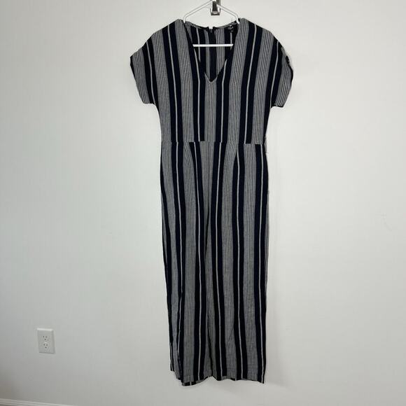 Rails Linen Jumpsuit Romper Womens XS Navy Blue Angela Mediterranean Stripe Boho - Picture 2 of 12
